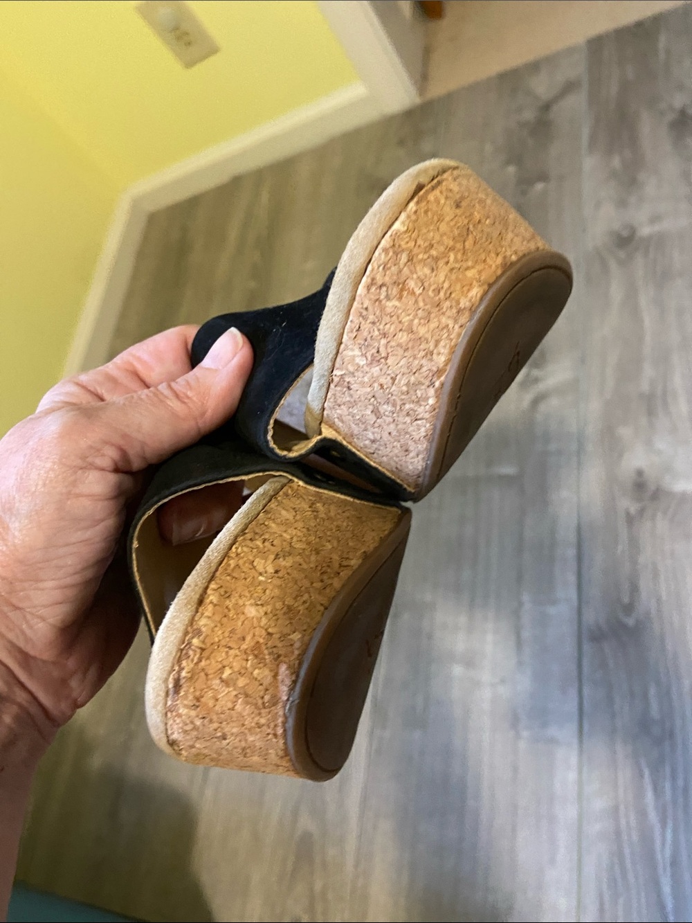 Splendid Black Suede Cork Wedge Slide Sandals - Picture 3 of 7